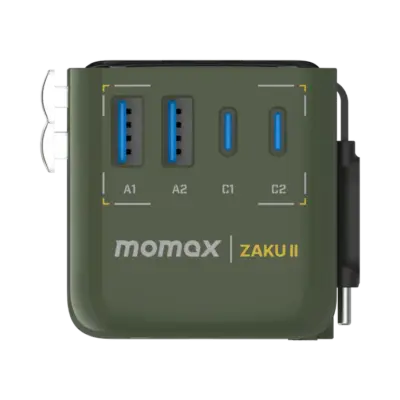 Bộ sạc du lịch MOMAX UA21UKG 4 cổng 1-World+ Flow có cáp USB-C tích hợp 35W - Phiên bản giới hạn - Khám phá thế giới không lo hết pin với <strong>Bộ sạc du lịch đa năng MOMAX UA21UKG 4 cổng 1-World+ Flow có cáp USB-C tích hợp 35W - Phiên bản giới hạn</strong>. Tích hợp sẵn các loại chân cắm cho hơn 200 quốc gia, bộ sạc <strong>MOMAX UA21UKG</strong> mang đến tổng công suất 35W đáng tin cậy. Với 4 cổng sạc (2 USB-C & 2 USB-A) và đặc biệt là cáp USB-C tích hợp sẵn tiện lợi, bạn có thể nạp năng lượng đồng thời cho mọi thiết bị mà không cần mang theo dây rời. Thiết kế nhỏ gọn, an toàn và vẻ ngoài độc đáo của phiên bản giới hạn. <strong>MOMAX UA21UKG</strong> là giải pháp năng lượng "tất cả trong một", đáng tin cậy cho mọi hành trình của bạn.
