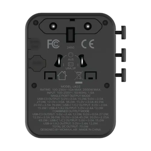 Bộ sạc du lịch MOMAX UA22 mini GaN 5 cổng 1-World² 70W với AC kép - Hình ảnh 11