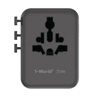 Bộ sạc du lịch MOMAX UA22 mini GaN 5 cổng 1-World² 70W với AC kép - Giải phóng bạn khỏi mọi lo lắng về sạc khi du lịch quốc tế với <strong>Bộ sạc du lịch đa năng MOMAX UA22 mini GaN 5 cổng 1-World² 70W với AC kép</strong>. Tương thích hơn 200 quốc gia với các chân cắm tích hợp thông minh, bộ sạc <strong>MOMAX UA22</strong> mang đến tổng công suất sạc lên tới 70W mạnh mẽ nhờ công nghệ GaN. Với 5 cổng sạc (3 USB-C PD & 2 USB-A QC) và đặc biệt là khả năng cấp nguồn AC kép độc đáo, bạn có thể nạp năng lượng cho mọi thiết bị cùng lúc, kể cả những thiết bị sử dụng phích cắm truyền thống. Nhỏ gọn, an toàn và cực kỳ đa năng. <strong>MOMAX UA22</strong> là giải pháp năng lượng "tất cả trong một", đáng tin cậy cho mọi chuyến đi, giữ thiết bị của bạn luôn sẵn sàng hoạt động ở bất kỳ đâu trên thế giới.