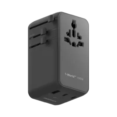 Bộ sạc du lịch MOMAX UA25 mini GaN 4 cổng 1-World²⁺ có cáp thu vào tích hợp 100W với AC kép - Giải phóng bạn khỏi mọi lo lắng về sạc khi du lịch quốc tế với <strong>Bộ sạc du lịch đa năng MOMAX UA25 mini GaN 4 cổng 1-World²⁺ có cáp thu vào tích hợp 100W với AC kép</strong>. Tương thích hơn 200 quốc gia với các chân cắm tích hợp thông minh, bộ sạc <strong>MOMAX UA25</strong> mang đến tổng công suất sạc lên tới 100W mạnh mẽ nhờ công nghệ GaN. Với 4 cổng USB (3 USB-C PD & 1 USB-A QC), cáp USB-C thu vào tích hợp tiện lợi và đặc biệt là khả năng cấp nguồn AC kép độc đáo, bạn có thể nạp năng lượng cho mọi thiết bị cùng lúc, kể cả những thiết bị sử dụng phích cắm truyền thống. Nhỏ gọn, an toàn và cực kỳ đa năng. <strong>MOMAX UA25</strong> là giải pháp năng lượng "tất cả trong một", đáng tin cậy cho mọi chuyến đi.