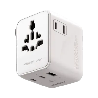 Bộ sạc du lịch MOMAX UA26 GaN 3 cổng 1-World² 20W với AC kép - Giải phóng bạn khỏi mọi lo lắng về sạc khi du lịch quốc tế với <strong>Bộ sạc du lịch đa năng MOMAX UA26 GaN 3 cổng 1-World² 20W với AC kép</strong>. Tương thích hơn 200 quốc gia với các chân cắm tích hợp thông minh, bộ sạc <strong>MOMAX UA26</strong> mang đến tổng công suất sạc lên tới 20W đáng tin cậy nhờ công nghệ GaN. Với 3 cổng sạc USB (USB-C PD & USB-A QC) và đặc biệt là khả năng cấp nguồn AC kép độc đáo, bạn có thể nạp năng lượng cho mọi thiết bị cùng lúc, kể cả những thiết bị sử dụng phích cắm truyền thống. Nhỏ gọn, an toàn và cực kỳ đa năng. <strong>MOMAX UA26</strong> là giải pháp năng lượng "tất cả trong một", đáng tin cậy cho mọi chuyến đi.
