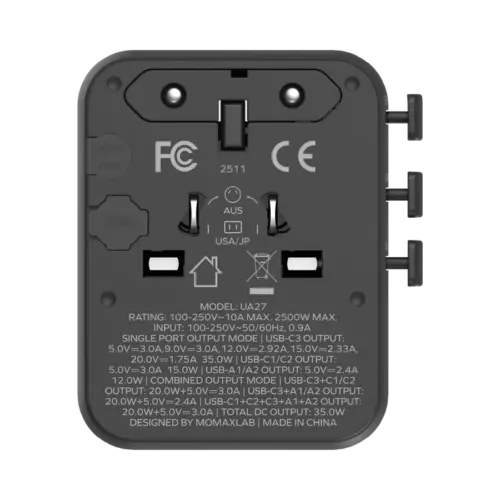 Bộ sạc du lịch MOMAX UA27 mini GaN 5 cổng 1-World² 35W với AC kép - Hình ảnh 9