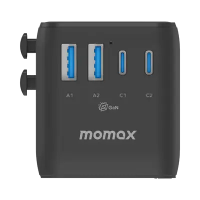 Bộ sạc du lịch MOMAX UA27 mini GaN 5 cổng 1-World² 35W với AC kép - Giải phóng bạn khỏi mọi lo lắng về sạc khi du lịch quốc tế với <strong>Bộ sạc du lịch đa năng MOMAX UA27 mini GaN 5 cổng 1-World² 35W với AC kép</strong>. Tương thích hơn 200 quốc gia với các chân cắm tích hợp thông minh, bộ sạc <strong>MOMAX UA27</strong> mang đến tổng công suất sạc lên tới 35W đáng tin cậy nhờ công nghệ GaN. Với 5 cổng sạc USB (3 USB-C PD & 2 USB-A QC) và đặc biệt là khả năng cấp nguồn AC kép độc đáo, bạn có thể nạp năng lượng cho mọi thiết bị cùng lúc, kể cả những thiết bị sử dụng phích cắm truyền thống. Nhỏ gọn, an toàn và cực kỳ đa năng. <strong>MOMAX UA27</strong> là giải pháp năng lượng "tất cả trong một", đáng tin cậy cho mọi chuyến đi.