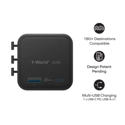 Bộ sạc du lịch MOMAX UA29 GaN 2 cổng USB-A và USB-C 20W 1-World² - Đừng để khác biệt về ổ cắm làm gián đoạn những chuyến phiêu lưu của bạn! <strong>Bộ sạc du lịch MOMAX UA29 GaN 2 cổng USB-A và USB-C 20W 1-World²</strong> là người bạn đồng hành hoàn hảo cho mọi điểm đến. Với khả năng tương thích hơn 200 quốc gia nhờ các chân cắm tích hợp thông minh, bộ sạc <strong>MOMAX UA29</strong> mang đến tổng công suất 20W đáng tin cậy nhờ công nghệ GaN tiên tiến. Với 2 cổng sạc (1 USB-C PD & 1 USB-A QC), bạn có thể nạp năng lượng cho điện thoại, máy tính bảng cùng lúc. Nhỏ gọn, an toàn và cực kỳ đa năng. <strong>MOMAX UA29</strong> - Giải pháp năng lượng thiết yếu cho mọi hành trình, giữ thiết bị của bạn luôn sẵn sàng hoạt động ở bất kỳ đâu trên thế giới.