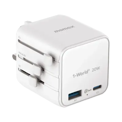 Bộ sạc du lịch MOMAX UA29 GaN 2 cổng USB-A và USB-C 20W 1-World² - Đừng để khác biệt về ổ cắm làm gián đoạn những chuyến phiêu lưu của bạn! <strong>Bộ sạc du lịch MOMAX UA29 GaN 2 cổng USB-A và USB-C 20W 1-World²</strong> là người bạn đồng hành hoàn hảo cho mọi điểm đến. Với khả năng tương thích hơn 200 quốc gia nhờ các chân cắm tích hợp thông minh, bộ sạc <strong>MOMAX UA29</strong> mang đến tổng công suất 20W đáng tin cậy nhờ công nghệ GaN tiên tiến. Với 2 cổng sạc (1 USB-C PD & 1 USB-A QC), bạn có thể nạp năng lượng cho điện thoại, máy tính bảng cùng lúc. Nhỏ gọn, an toàn và cực kỳ đa năng. <strong>MOMAX UA29</strong> - Giải pháp năng lượng thiết yếu cho mọi hành trình, giữ thiết bị của bạn luôn sẵn sàng hoạt động ở bất kỳ đâu trên thế giới.