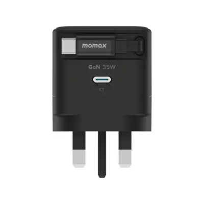Bộ sạc MOMAX UM72UK GaN 1-Charge+ 1 cổng có cáp USB-C tích hợp 35W - Đơn giản hóa việc sạc pin cho mọi thiết bị USB-C của bạn với <strong>Bộ sạc MOMAX UM72UK GaN 1-Charge+ 1 cổng có cáp USB-C tích hợp 35W</strong>. Công suất sạc nhanh 35W Power Delivery mạnh mẽ nhờ công nghệ GaN tiên tiến, đủ sức nạp năng lượng cho cả laptop mỏng nhẹ, máy tính bảng và smartphone. Đặc biệt, cáp USB-C được tích hợp sẵn ngay trên thân bộ sạc – giải pháp "tất cả trong một" cực kỳ tiện lợi, không lo quên cáp. Chân cắm UK (3 chấu) tích hợp, an toàn và đáng tin cậy. <strong>MOMAX UM72UK</strong> là người bạn đồng hành lý tưởng cho bàn làm việc và di chuyển.