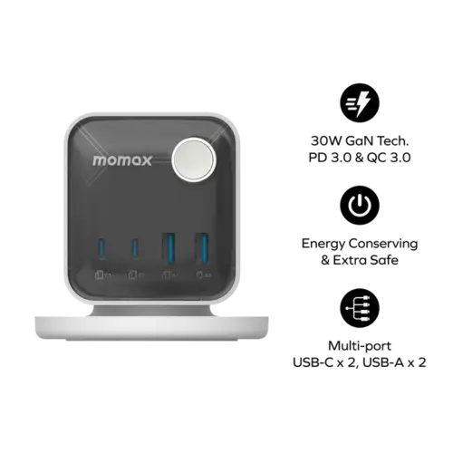 Bộ sạc MOMAX US20UKW Charge Work Flow 3-Outlet GaN Power Cube 30W với Cổng USB - Hình ảnh 7