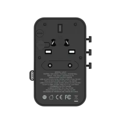 Bộ sạc du lịch MOMAX UA20UK 3 cổng 1-World+ Cáp USB-C tích hợp 25W - Giải phóng bạn khỏi mọi lo lắng về sạc khi du lịch quốc tế với <strong>Bộ sạc du lịch đa năng MOMAX UA20UK GaN 3 cổng 1-World+ có cáp USB-C tích hợp 25W tương thích hơn 200 quốc gia</strong>. Tương thích hơn 200 quốc gia với các chân cắm tích hợp thông minh, bộ sạc <strong>MOMAX UA20UK</strong> mang đến tổng công suất sạc 25W đáng tin cậy nhờ công nghệ GaN. Với 3 cổng sạc (2 USB-C & 1 USB-A) và đặc biệt là cáp USB-C tích hợp sẵn, bạn có thể nạp năng lượng cho nhiều thiết bị cùng lúc mà không cần mang theo dây rời. Nhỏ gọn, an toàn và cực kỳ đa năng. <strong>MOMAX UA20UK</strong> là giải pháp năng lượng "tất cả trong một", đáng tin cậy cho mọi chuyến đi.