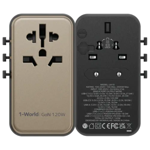 Bộ sạc du lịch MOMAX UA15UKGSD GaN 4 cổng 1-World Universal 120W + Cáp USB-C - Hình ảnh 3