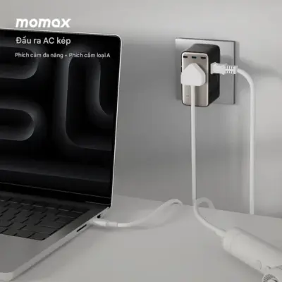 Bộ chuyển đổi du lịch MOMAX UA28L AC kép 7 cổng 205W 1-World² - Mang cả thế giới điện vào hành lý của bạn với <strong>Bộ chuyển đổi du lịch MOMAX UA28L AC kép 7 cổng 205W 1-World²</strong>. Tương thích với hơn 200 quốc gia nhờ các chân cắm tích hợp thông minh, bộ chuyển đổi <strong>MOMAX UA28L</strong> là trạm cấp nguồn vạn năng. Với tổng công suất 205W (bao gồm khả năng cấp nguồn AC và sạc USB) và đặc biệt là khả năng cấp nguồn AC kép độc đáo cùng 7 cổng USB (USB-C & USB-A), bạn có thể sạc mọi thiết bị cùng lúc, kể cả những thiết bị sử dụng phích cắm truyền thống. Nhỏ gọn, an toàn và cực kỳ đa năng. <strong>MOMAX UA28L</strong> - Giải pháp năng lượng "tất cả trong một", đáng tin cậy cho mọi chuyến đi.