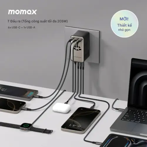 Bộ chuyển đổi du lịch MOMAX UA28L AC kép 7 cổng 205W 1-World² - Hình ảnh 6
