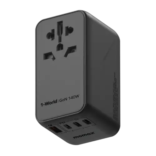 Bộ sạc du lịch đa năng MOMAX UA16 GaN 4 cổng 1-World Universal 140W + Cáp USB-C tương thích hơn 200 quốc gia