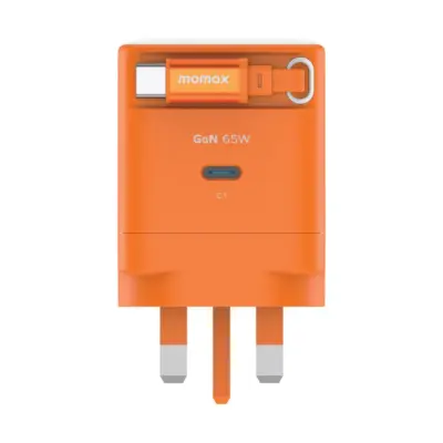 Bộ sạc MOMAX UM76UK GaN 1-Charge+ 1 cổng có cáp USB-C tích hợp 65W - Đơn giản hóa việc sạc pin cho mọi thiết bị USB-C của bạn với <strong>Bộ sạc MOMAX UM76UK GaN 1-Charge+ 1 cổng có cáp USB-C tích hợp 65W</strong>. Công suất sạc nhanh 65W Power Delivery mạnh mẽ nhờ công nghệ GaN, đủ sức nạp năng lượng cho cả laptop, máy tính bảng và smartphone. Đặc biệt, cáp USB-C được tích hợp sẵn ngay trên thân bộ sạc – giải pháp "tất cả trong một" cực kỳ tiện lợi, không lo quên cáp. Chân cắm UK (3 chấu) tích hợp. Nhỏ gọn, hiệu quả và đáng tin cậy. <strong>MOMAX UM76UK</strong> là người bạn đồng hành lý tưởng cho bàn làm việc và di chuyển.