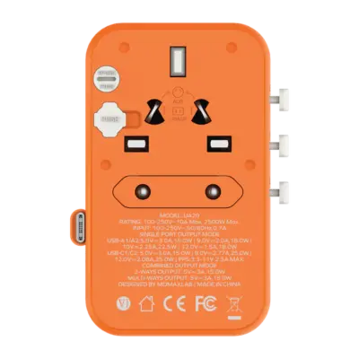 Bộ sạc du lịch MOMAX UA20UK 3 cổng 1-World+ Cáp USB-C tích hợp 25W - Giải phóng bạn khỏi mọi lo lắng về sạc khi du lịch quốc tế với <strong>Bộ sạc du lịch đa năng MOMAX UA20UK GaN 3 cổng 1-World+ có cáp USB-C tích hợp 25W tương thích hơn 200 quốc gia</strong>. Tương thích hơn 200 quốc gia với các chân cắm tích hợp thông minh, bộ sạc <strong>MOMAX UA20UK</strong> mang đến tổng công suất sạc 25W đáng tin cậy nhờ công nghệ GaN. Với 3 cổng sạc (2 USB-C & 1 USB-A) và đặc biệt là cáp USB-C tích hợp sẵn, bạn có thể nạp năng lượng cho nhiều thiết bị cùng lúc mà không cần mang theo dây rời. Nhỏ gọn, an toàn và cực kỳ đa năng. <strong>MOMAX UA20UK</strong> là giải pháp năng lượng "tất cả trong một", đáng tin cậy cho mọi chuyến đi.