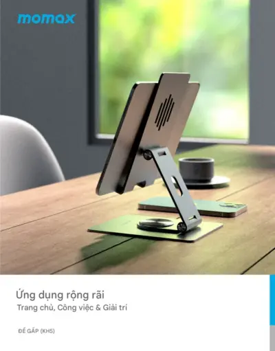 Giá đỡ xoay đa năng MOMAX KH5 cho điện thoại di động và máy tính bảng - Trải nghiệm sự tiện lợi tối đa với <strong>Giá đỡ xoay đa năng MOMAX KH5</strong> cho điện thoại di động và máy tính bảng. Thiết kế xoay linh hoạt 360 độ cùng khả năng điều chỉnh độ cao và góc nghiêng giúp bạn luôn tìm được vị trí xem tối ưu. <strong>MOMAX KH5</strong> giữ thiết bị chắc chắn, giải phóng đôi tay để làm việc, giải trí hay gọi video call. Tương thích với nhiều kích thước thiết bị, <strong>Giá đỡ MOMAX KH5</strong> là phụ kiện không thể thiếu trên bàn làm việc, bếp hay đầu giường. Nhỏ gọn, bền bỉ, <strong>MOMAX KH5</strong> mang đến sự tiện nghi vượt trội, biến mọi không gian thành rạp chiếu phim hoặc góc làm việc hiệu quả.