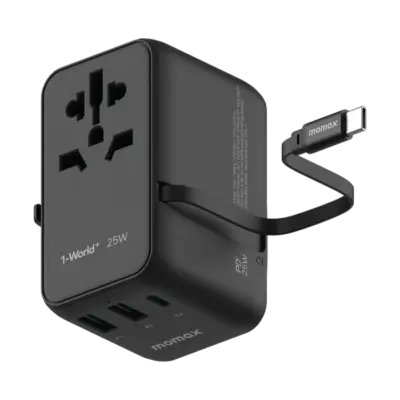 Bộ sạc du lịch MOMAX UA20UK 3 cổng 1-World+ Cáp USB-C tích hợp 25W