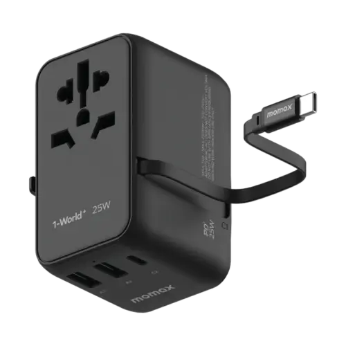 Bộ sạc du lịch MOMAX UA20UK 3 cổng 1-World+ Cáp USB-C tích hợp 25W