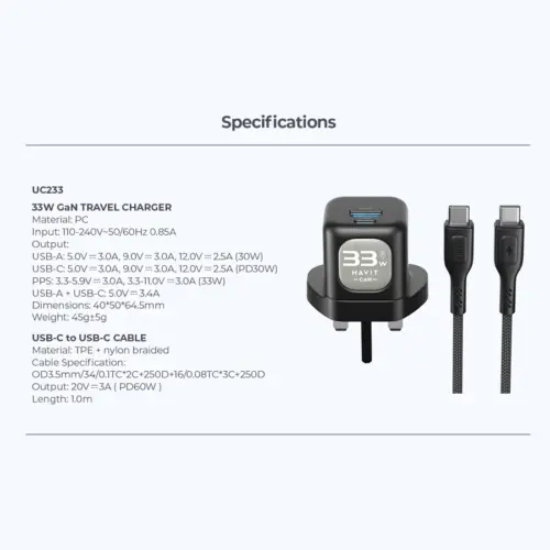 Combo Cốc - Cáp Sạc Nhanh HAVIT UC233, Sạc Nhanh PD 30W + USB-A 30W, Cáp C-C PD 60W - BH 12 Tháng - Hình ảnh 6