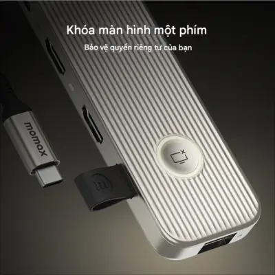 Bộ chuyển đổi đa cổng MOMAX DH19L Hub USB-C 1 liên kết 9 trong 1 - Nâng cao khả năng kết nối của laptop, máy tính bảng hay điện thoại lên một tầm cao mới với <strong>Bộ chuyển đổi đa cổng MOMAX DH19L</strong> Hub USB-C 1-Link 9 trong 1. Biến một cổng USB-C duy nhất thành 9 cổng thiết yếu, bao gồm HDMI (hỗ trợ 4K), Ethernet (RJ45), nhiều cổng USB-A tốc độ cao, USB-C PD, và khe đọc thẻ SD/MicroSD. <strong>MOMAX DH19L</strong> là trung tâm kết nối hoàn hảo cho mọi công việc, giúp bạn kết nối mạng dây ổn định, truyền dữ liệu siêu nhanh, xuất hình ảnh chất lượng cao và sạc thiết bị cùng lúc. Thiết kế kim loại sang trọng, bền bỉ. Với <strong>MOMAX DH19L</strong>, bạn sẽ có mọi kết nối cần thiết ngay trong tầm tay.