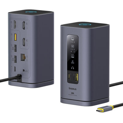 Thiết bị mở rộng hiệu Baseus Spacemate Series 11-in-1 (MAC) - Biến chiếc MacBook của bạn thành một trạm làm việc tối thượng với <strong>Baseus Spacemate Series 11-in-1</strong>. Đây là giải pháp kết nối toàn diện, mở rộng một cổng Type-C thành 11 cổng chức năng mạnh mẽ: 2 cổng HDMI 4K xuất 2 màn hình độc lập, 3 cổng USB 3.2 Gen 2 truyền dữ liệu 10Gbps siêu tốc, mạng LAN Gigabit, đầu đọc thẻ SD/TF, jack 3.5mm và sạc PD 100W. Với thiết kế đứng dọc độc đáo, sản phẩm giúp tiết kiệm không gian bàn làm việc và tản nhiệt hiệu quả. Vỏ nhôm cao cấp, sang trọng, <strong>Baseus Spacemate Series 11-in-1</strong> là trung tâm chỉ huy, giải phóng toàn bộ tiềm năng sáng tạo và hiệu suất làm việc của bạn.