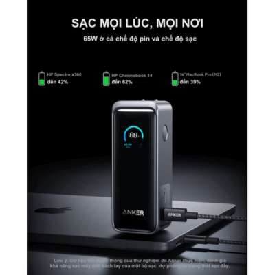 Pin Sạc Dự Phòng Anker A1339 - Pin Sạc Dự Phòng Anker Prime Fusion 9600mAh 65W A1339 - <strong>Pin Sạc Dự Phòng Anker Prime Fusion A1339</strong> dung lượng 9.600mAh, công suất 65W, tích hợp sạc tường và cáp USB-C, hỗ trợ sạc nhanh cho iPhone, Samsung, MacBook. Công nghệ GaNPrime và màn hình LCD 1.3 inch hiển thị thông tin sạc. <strong>A1339</strong> nhỏ gọn, tiện lợi, lý tưởng cho di chuyển.
