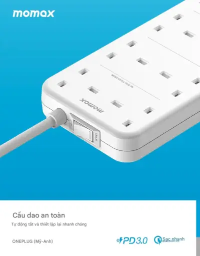 Ổ cắm điện 4 ổ cắm MOMAX US5UK 8 ổ cắm Oneplug có cổng USB - Tối ưu hóa không gian và khả năng cấp nguồn cho mọi thiết bị của bạn với <strong>Ổ cắm điện MOMAX US5UK</strong> OnePlug. Thiết kế dạng tháp/hình khối độc đáo tích hợp nhiều ổ cắm chuẩn UK và các cổng sạc USB tiện lợi (hỗ trợ sạc nhanh tùy phiên bản), giải quyết triệt để vấn đề thiếu ổ cắm. <strong>MOMAX US5UK</strong> cho phép bạn cấp nguồn và sạc đồng thời hàng loạt thiết bị từ đồ gia dụng đến smartphone, tablet, một cách an toàn. Tích hợp các tính năng bảo vệ tiên tiến, <strong>MOMAX US5UK</strong> mang đến sự an tâm tuyệt đối. Giải pháp năng lượng trung tâm, hiệu quả cho gia đình và văn phòng.