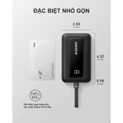 Pin Sạc Dự Phòng Anker A1688 - Anker Zolo 10.000mAh 30W A1688 Tích Hợp Cáp USB-C - <strong>Pin Sạc Dự Phòng Anker Zolo A1688</strong> dung lượng 10.000mAh, sạc nhanh 30W qua cáp USB-C tích hợp, cổng USB-C và USB-A. Sạc iPhone 15 đến 57% trong 30 phút. <strong>A1688</strong> nhỏ gọn, bền bỉ, màn hình LED hiển thị dung lượng, lý tưởng cho di chuyển.