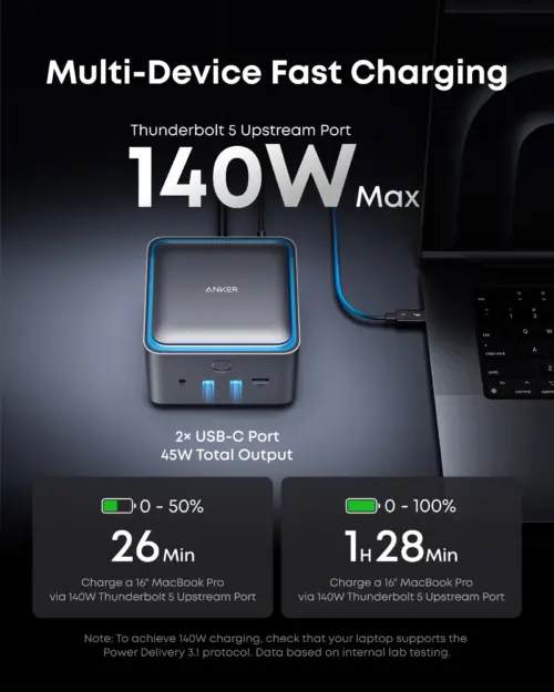 Trạm Chuyển Đổi Anker Prime Thunderbolt 5 Docking Station 14in1 - Kết Nối Tối Thượng, 8K Sắc Nét, Sạc 140W - Hình ảnh 3