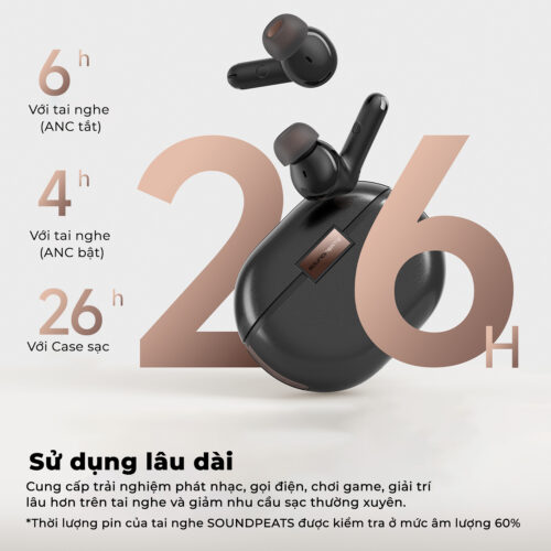 Tai nghe Bluetooth True Wireless SoundPEATS Air4 Pro, In-ear, Driver 13mm, Pin 26H, IPX4, Bluetooth 5.3, ANC, aptX Lossless - Hình ảnh 8
