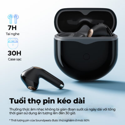 Tai nghe Bluetooth SoundPEATS Air4 Lite, Semi-in-ear, Driver 13mm, Pin 30H, IPX4, Bluetooth 5.3, LDAC, 6 Mic ENC - Tai nghe <strong>SoundPEATS Air4 Lite</strong> với công nghệ <strong>SoundPEATS Air4 Lite,</strong> thiết kế semi-in-ear, driver 13mm, âm thanh Hi-Res qua codec LDAC. Pin 7H (tai nghe), 30H (với hộp sạc), sạc USB-C. IPX4 chống nước, 6 mic ENC, Bluetooth 5.3, độ trễ 80ms (Game Mode). App PeatsAudio tùy chỉnh EQ. Bảo hành 12 tháng, lý tưởng nghe nhạc, chơi game.