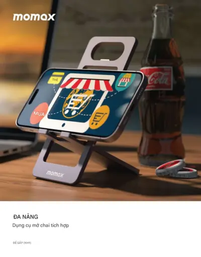 Giá sạc điện thoại di động tiện dụng MOMAX KH9 Fold Stand - Giải phóng đôi tay và tận hưởng trải nghiệm sử dụng điện thoại thoải mái hơn với <strong>Giá đỡ điện thoại gấp gọn MOMAX KH9</strong> Fold Stand. Thiết kế tiện dụng, có thể gấp gọn siêu nhỏ để dễ dàng mang theo bất cứ đâu. <strong>MOMAX KH9</strong> hỗ trợ dựng điện thoại ở nhiều góc độ và độ cao khác nhau, lý tưởng để xem phim, gọi video, lướt web hoặc sử dụng khi đang sạc. Cấu trúc chắc chắn, giữ điện thoại ổn định. Với <strong>Giá đỡ điện thoại MOMAX KH9</strong>, bạn luôn có một bệ đỡ đáng tin cậy cho chiếc smartphone của mình, dù ở nhà, văn phòng hay khi di chuyển.