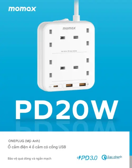 Ổ cắm điện 4 ổ cắm MOMAX US3UK OnePlug có cổng USB - Hình ảnh 5