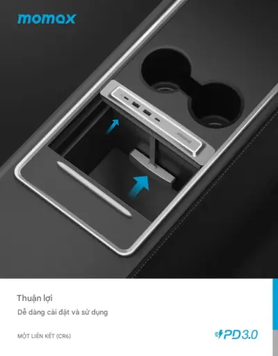 Bộ chuyển đổi MOMAX CR6S mở rộng USB 4 cổng OneLink cho Tesla - Mở rộng khả năng kết nối USB trên chiếc Tesla của bạn với <strong>Bộ chuyển đổi MOMAX CR6S</strong> OneLink 4 cổng. Được thiết kế riêng cho Tesla Model 3 và Model Y (đời tương thích), <strong>MOMAX CR6S</strong> tích hợp liền mạch vào vị trí cổng USB trung tâm, biến 1 hoặc 2 cổng gốc thành 4 cổng đa năng. Sử dụng <strong>MOMAX CR6S</strong> để kết nối ổ cứng lưu trữ camera an ninh, sạc nhanh điện thoại, cắm USB nghe nhạc, hoặc kết nối các thiết bị ngoại vi khác. Thiết kế nhỏ gọn, thẩm mỹ, không dây rối rắm. <strong>Bộ chuyển đổi MOMAX CR6S</strong> là phụ kiện thiết yếu, tối ưu hóa trải nghiệm sử dụng Tesla của bạn.