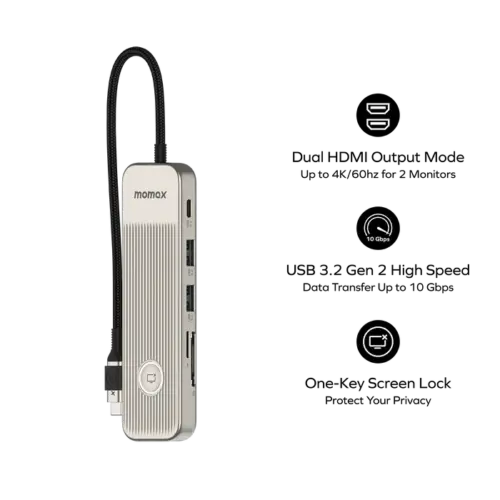 Bộ chuyển đổi đa cổng MOMAX DH19L Hub USB-C 1 liên kết 9 trong 1 - Hình ảnh 4