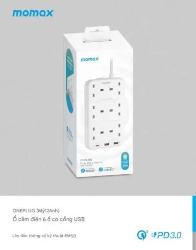 Ổ cắm điện 4 ổ cắm MOMAX US12UK 6 ổ cắm OnePlug có cổng USB - Giải quyết mọi vấn đề thiếu ổ cắm và sạc cho nhiều thiết bị cùng lúc với <strong>Ổ cắm điện MOMAX US12UK</strong> OnePlug dạng tháp. Thiết kế tiết kiệm không gian này tích hợp nhiều ổ cắm chuẩn UK và các cổng sạc USB tiện lợi (hỗ trợ sạc nhanh tùy phiên bản), cung cấp đủ điểm cấp nguồn cho mọi thiết bị của bạn, từ laptop đến smartphone, máy tính bảng. Tích hợp các tính năng bảo vệ an toàn tiên tiến, <strong>MOMAX US12UK</strong> mang đến sự an tâm tuyệt đối. Đây là giải pháp năng lượng trung tâm, hiệu quả cho gia đình, văn phòng, hoặc các khu vực cần nhiều điểm cấp nguồn an toàn.