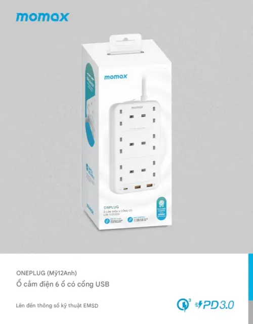 Ổ cắm điện 4 ổ cắm MOMAX US12UK 6 ổ cắm OnePlug có cổng USB - Hình ảnh 2