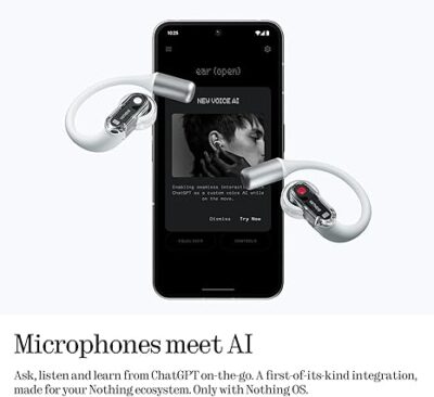 Tai nghe Bluetooth Nothing Ear (Open) B182, Thiết Kế Mở, Driver 14.2mm, Pin 30H, ChatGPT, IP54 - Tai nghe <strong>Nothing Ear (Open) B182</strong> với công nghệ <strong>B182,</strong> thiết kế mở, driver 14.2mm phủ titan, âm thanh rõ nét, tích hợp ChatGPT. Pin 8H (tai nghe), 30H (với hộp sạc), sạc nhanh 10 phút cho 2H. Bluetooth 5.3, 6 mic Clear Voice 2.0, IP54 chống nước. Tùy chỉnh qua app Nothing X, phù hợp thể thao, du lịch. Bảo hành 12 tháng.