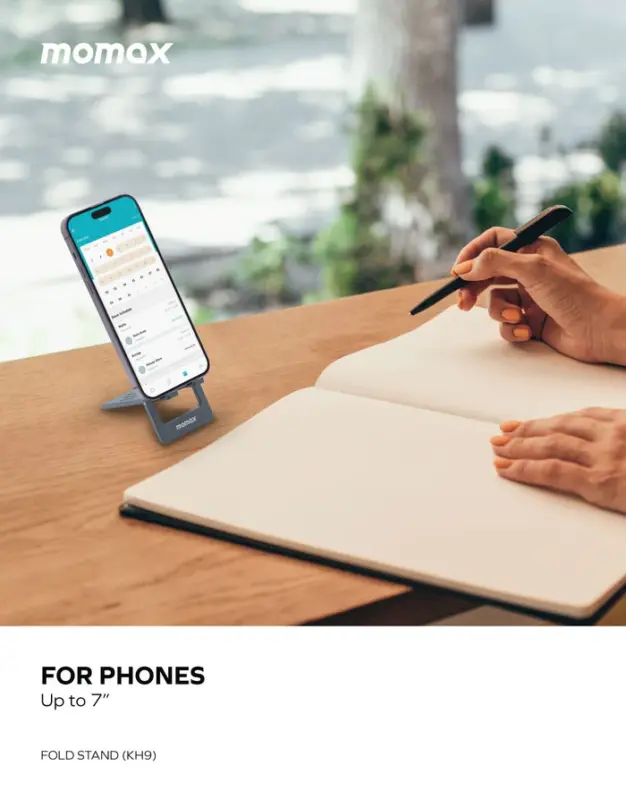 Giá sạc điện thoại di động tiện dụng MOMAX KH9 Fold Stand - Giải phóng đôi tay và tận hưởng trải nghiệm sử dụng điện thoại thoải mái hơn với <strong>Giá đỡ điện thoại gấp gọn MOMAX KH9</strong> Fold Stand. Thiết kế tiện dụng, có thể gấp gọn siêu nhỏ để dễ dàng mang theo bất cứ đâu. <strong>MOMAX KH9</strong> hỗ trợ dựng điện thoại ở nhiều góc độ và độ cao khác nhau, lý tưởng để xem phim, gọi video, lướt web hoặc sử dụng khi đang sạc. Cấu trúc chắc chắn, giữ điện thoại ổn định. Với <strong>Giá đỡ điện thoại MOMAX KH9</strong>, bạn luôn có một bệ đỡ đáng tin cậy cho chiếc smartphone của mình, dù ở nhà, văn phòng hay khi di chuyển.