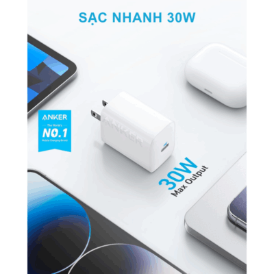 Sạc Nhanh Anker 312 Ace 30W (B2640) Kèm Cáp C to C - Anker B2640 30W Chính Hãng, Giá Tốt - Trải nghiệm tốc độ sạc vượt trội với bộ củ cáp sạc nhanh Anker 312 Ace 30W. Đây là giải pháp sạc toàn diện với củ sạc <strong>Anker B2640 30W</strong> mạnh mẽ, tích hợp công nghệ PowerIQ 3.0 thông minh, cung cấp công suất tối ưu cho mọi thiết bị từ iPhone 15, iPad Pro đến MacBook Air. Thiết kế siêu nhỏ gọn, nhẹ hơn 30% so với sạc gốc, dễ dàng mang theo mọi lúc mọi nơi. <strong>Điểm nổi bật:</strong> <ul> <li><strong>Sạc Nhanh 30W:</strong> Sạc đầy 50% pin iPhone chỉ trong 25 phút.</li> <li><strong>Công nghệ ActiveShield™:</strong> Giám sát nhiệt độ 3 triệu lần mỗi ngày, đảm bảo an toàn tuyệt đối.</li> <li><strong>Siêu nhỏ gọn:</strong> Thiết kế gập tiện lợi, lý tưởng cho du lịch.</li> <li><strong>Trọn bộ tiện lợi:</strong> Đi kèm cáp USB-C to USB-C siêu bền, chịu được 30.000 lần uốn cong.</li> </ul> Cam kết hàng chính hãng Anker 100%, bảo hành 18 tháng. Đặt mua bộ sạc <strong>Anker B2640 30W</strong> ngay hôm nay để không bỏ lỡ những ưu đãi hấp dẫn!