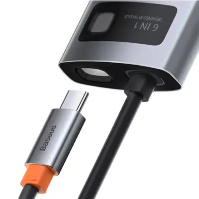 Thiết bị mở rộng hiệu Baseus Metal Gleam Series 6-in-1 Multifunctional Type-C HUB Docking Station - Giải pháp kết nối tinh gọn và mạnh mẽ cho chiếc laptop của bạn - hub chuyển đổi <strong>Baseus Metal Gleam Series 6-in-1</strong>. Với thiết kế vỏ nhôm nguyên khối sang trọng, sản phẩm mở rộng một cổng Type-C thành 6 cổng chức năng quan trọng nhất: HDMI 4K cho hình ảnh sắc nét, 3 cổng USB 3.0 truyền dữ liệu tốc độ 5Gbps, cổng mạng LAN Gigabit cho kết nối internet siêu ổn định và cổng sạc nhanh PD 100W. Đây là lựa chọn lý tưởng để tối ưu hóa không gian làm việc, giúp bạn kết nối đa nhiệm một cách liền mạch và hiệu quả. Nâng cấp trải nghiệm của bạn ngay hôm nay với <strong>Baseus Metal Gleam Series 6-in-1</strong>.