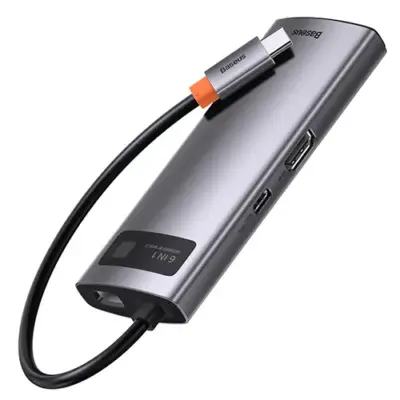 Thiết bị mở rộng hiệu Baseus Metal Gleam Series 6-in-1 Multifunctional Type-C HUB Docking Station - Giải pháp kết nối tinh gọn và mạnh mẽ cho chiếc laptop của bạn - hub chuyển đổi <strong>Baseus Metal Gleam Series 6-in-1</strong>. Với thiết kế vỏ nhôm nguyên khối sang trọng, sản phẩm mở rộng một cổng Type-C thành 6 cổng chức năng quan trọng nhất: HDMI 4K cho hình ảnh sắc nét, 3 cổng USB 3.0 truyền dữ liệu tốc độ 5Gbps, cổng mạng LAN Gigabit cho kết nối internet siêu ổn định và cổng sạc nhanh PD 100W. Đây là lựa chọn lý tưởng để tối ưu hóa không gian làm việc, giúp bạn kết nối đa nhiệm một cách liền mạch và hiệu quả. Nâng cấp trải nghiệm của bạn ngay hôm nay với <strong>Baseus Metal Gleam Series 6-in-1</strong>.