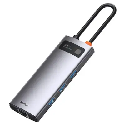 Thiết bị mở rộng hiệu Baseus Metal Gleam Series 6-in-1 Multifunctional Type-C HUB Docking Station - Giải pháp kết nối tinh gọn và mạnh mẽ cho chiếc laptop của bạn - hub chuyển đổi <strong>Baseus Metal Gleam Series 6-in-1</strong>. Với thiết kế vỏ nhôm nguyên khối sang trọng, sản phẩm mở rộng một cổng Type-C thành 6 cổng chức năng quan trọng nhất: HDMI 4K cho hình ảnh sắc nét, 3 cổng USB 3.0 truyền dữ liệu tốc độ 5Gbps, cổng mạng LAN Gigabit cho kết nối internet siêu ổn định và cổng sạc nhanh PD 100W. Đây là lựa chọn lý tưởng để tối ưu hóa không gian làm việc, giúp bạn kết nối đa nhiệm một cách liền mạch và hiệu quả. Nâng cấp trải nghiệm của bạn ngay hôm nay với <strong>Baseus Metal Gleam Series 6-in-1</strong>.