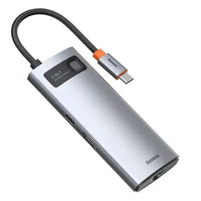 Thiết bị mở rộng hiệu Baseus Metal Gleam Series 6-in-1 Multifunctional Type-C HUB Docking Station - Giải pháp kết nối tinh gọn và mạnh mẽ cho chiếc laptop của bạn - hub chuyển đổi <strong>Baseus Metal Gleam Series 6-in-1</strong>. Với thiết kế vỏ nhôm nguyên khối sang trọng, sản phẩm mở rộng một cổng Type-C thành 6 cổng chức năng quan trọng nhất: HDMI 4K cho hình ảnh sắc nét, 3 cổng USB 3.0 truyền dữ liệu tốc độ 5Gbps, cổng mạng LAN Gigabit cho kết nối internet siêu ổn định và cổng sạc nhanh PD 100W. Đây là lựa chọn lý tưởng để tối ưu hóa không gian làm việc, giúp bạn kết nối đa nhiệm một cách liền mạch và hiệu quả. Nâng cấp trải nghiệm của bạn ngay hôm nay với <strong>Baseus Metal Gleam Series 6-in-1</strong>.