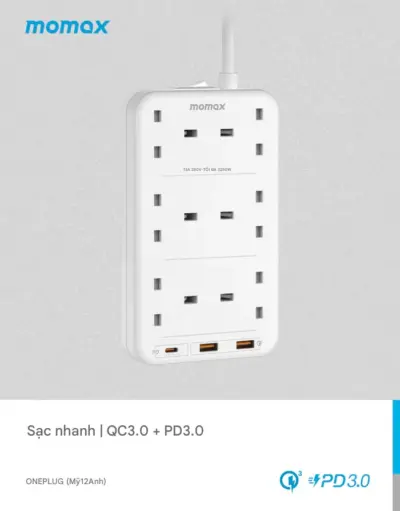 Ổ cắm điện 4 ổ cắm MOMAX US12UK 6 ổ cắm OnePlug có cổng USB - Giải quyết mọi vấn đề thiếu ổ cắm và sạc cho nhiều thiết bị cùng lúc với <strong>Ổ cắm điện MOMAX US12UK</strong> OnePlug dạng tháp. Thiết kế tiết kiệm không gian này tích hợp nhiều ổ cắm chuẩn UK và các cổng sạc USB tiện lợi (hỗ trợ sạc nhanh tùy phiên bản), cung cấp đủ điểm cấp nguồn cho mọi thiết bị của bạn, từ laptop đến smartphone, máy tính bảng. Tích hợp các tính năng bảo vệ an toàn tiên tiến, <strong>MOMAX US12UK</strong> mang đến sự an tâm tuyệt đối. Đây là giải pháp năng lượng trung tâm, hiệu quả cho gia đình, văn phòng, hoặc các khu vực cần nhiều điểm cấp nguồn an toàn.