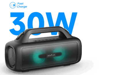 Loa Bluetooth Earfun Uboom X - Trải nghiệm sức mạnh âm thanh toàn diện với loa Bluetooth <strong>Earfun Uboom X</strong>. Được thiết kế để trở thành chiếc loa tất cả trong một, sản phẩm mang đến âm thanh 360° sống động với công suất 80W bùng nổ và công nghệ XBass độc quyền cho âm trầm sâu lắng. Thắp sáng mọi không gian với hệ thống đèn LED RGB tùy chỉnh, đồng bộ theo điệu nhạc. Với thiết kế siêu bền, chuẩn chống nước IP67, thời lượng pin 30 giờ cùng chức năng sạc dự phòng, <strong>Earfun Uboom X</strong> là người bạn đồng hành lý tưởng cho mọi bữa tiệc, mọi chuyến phiêu lưu, từ trong nhà ra đến ngoài trời.