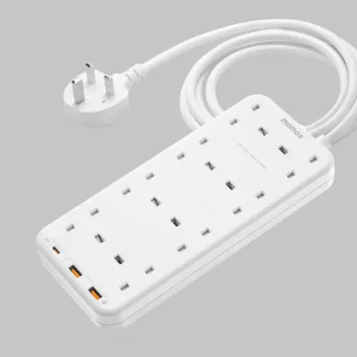 Ổ cắm điện 4 ổ cắm MOMAX US5UK 8 ổ cắm Oneplug có cổng USB - Tối ưu hóa không gian và khả năng cấp nguồn cho mọi thiết bị của bạn với <strong>Ổ cắm điện MOMAX US5UK</strong> OnePlug. Thiết kế dạng tháp/hình khối độc đáo tích hợp nhiều ổ cắm chuẩn UK và các cổng sạc USB tiện lợi (hỗ trợ sạc nhanh tùy phiên bản), giải quyết triệt để vấn đề thiếu ổ cắm. <strong>MOMAX US5UK</strong> cho phép bạn cấp nguồn và sạc đồng thời hàng loạt thiết bị từ đồ gia dụng đến smartphone, tablet, một cách an toàn. Tích hợp các tính năng bảo vệ tiên tiến, <strong>MOMAX US5UK</strong> mang đến sự an tâm tuyệt đối. Giải pháp năng lượng trung tâm, hiệu quả cho gia đình và văn phòng.