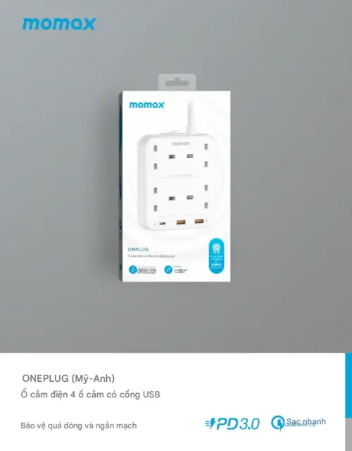 Ổ cắm điện 4 ổ cắm MOMAX US3UK OnePlug có cổng USB - Hình ảnh 6