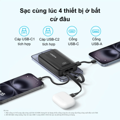 Pin Sạc Dự Phòng Anker A1681C - Anker Zolo 20.000mAh 30W A1681C Tích Hợp Hai Cáp USB-C Pin Sạc Dự Phòng Anker A1681C - Anker Zolo 20.000mAh 30W A1681C Tích Hợp Hai Cáp USB-C - <strong>Pin Sạc Dự Phòng Anker Zolo A1681C</strong> dung lượng 20.000mAh, sạc nhanh 30W qua cáp USB-C. Tích hợp 2 cáp USB-C, cổng USB-C, USB-A, sạc 4 thiết bị cùng lúc. <strong>A1681C</strong> nhỏ gọn, lý tưởng cho Samsung.
