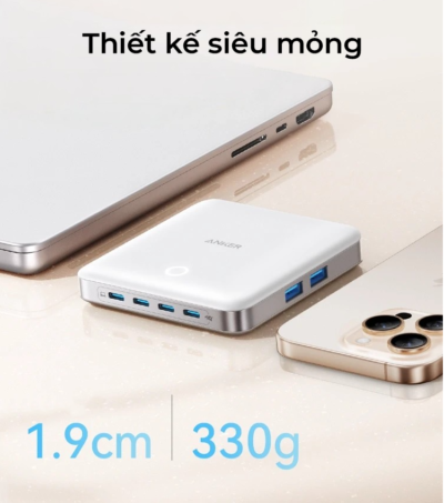 Sạc Để Bàn 6 Cổng Anker Nano 130W - A2155 - Dọn dẹp không gian làm việc và tối ưu hóa năng lượng với sạc để bàn Anker Nano 130W <strong>A2155</strong>. Đây là giải pháp 6 trong 1 mạnh mẽ, kết hợp 2 ổ cắm AC, 2 cổng USB-C và 2 cổng USB-A trong một thiết kế siêu nhỏ gọn. Với tổng công suất 130W, thiết bị dễ dàng sạc nhanh đồng thời cho laptop, điện thoại, máy tính bảng và nhiều phụ kiện khác. Công nghệ GaN và ActiveShield™ 2.0 đảm bảo hiệu suất vượt trội, mát mẻ và an toàn tuyệt đối cho mọi thiết bị của bạn. Sạc Anker <strong>A2155</strong> là lựa chọn hoàn hảo để thay thế các ổ cắm cồng kềnh, mang lại sự ngăn nắp và hiệu quả cho góc làm việc. Sở hữu ngay sản phẩm chính hãng tại Taynamtech.vn