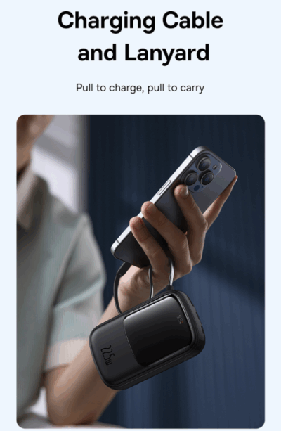 Sạc dự phòng hiệu Baseus Qpow Pro+ Digital Display Fast Charge 10000mAh 22.5W Type-C Edition - Hãy quên đi mớ dây cáp rối rắm! Sạc dự phòng <strong>Baseus Qpow Pro</strong>+ chính là giải pháp năng lượng "tất cả trong một" mà bạn cần. Với sợi cáp Type-C được tích hợp sẵn một cách thông minh, bạn sẽ không bao giờ phải lo lắng về việc quên mang theo cáp sạc. Dung lượng 10000mAh nhỏ gọn cùng công suất sạc nhanh 22.5W mạnh mẽ giúp nạp đầy năng lượng cho các thiết bị của bạn trong chớp mắt. Màn hình LED kỹ thuật số hiển thị chính xác dung lượng pin còn lại, giúp bạn luôn chủ động trong mọi tình huống. Nhỏ gọn, mạnh mẽ và siêu tiện lợi, <strong>Baseus Qpow Pro</strong>+ là người bạn đồng hành không thể thiếu cho cuộc sống năng động.